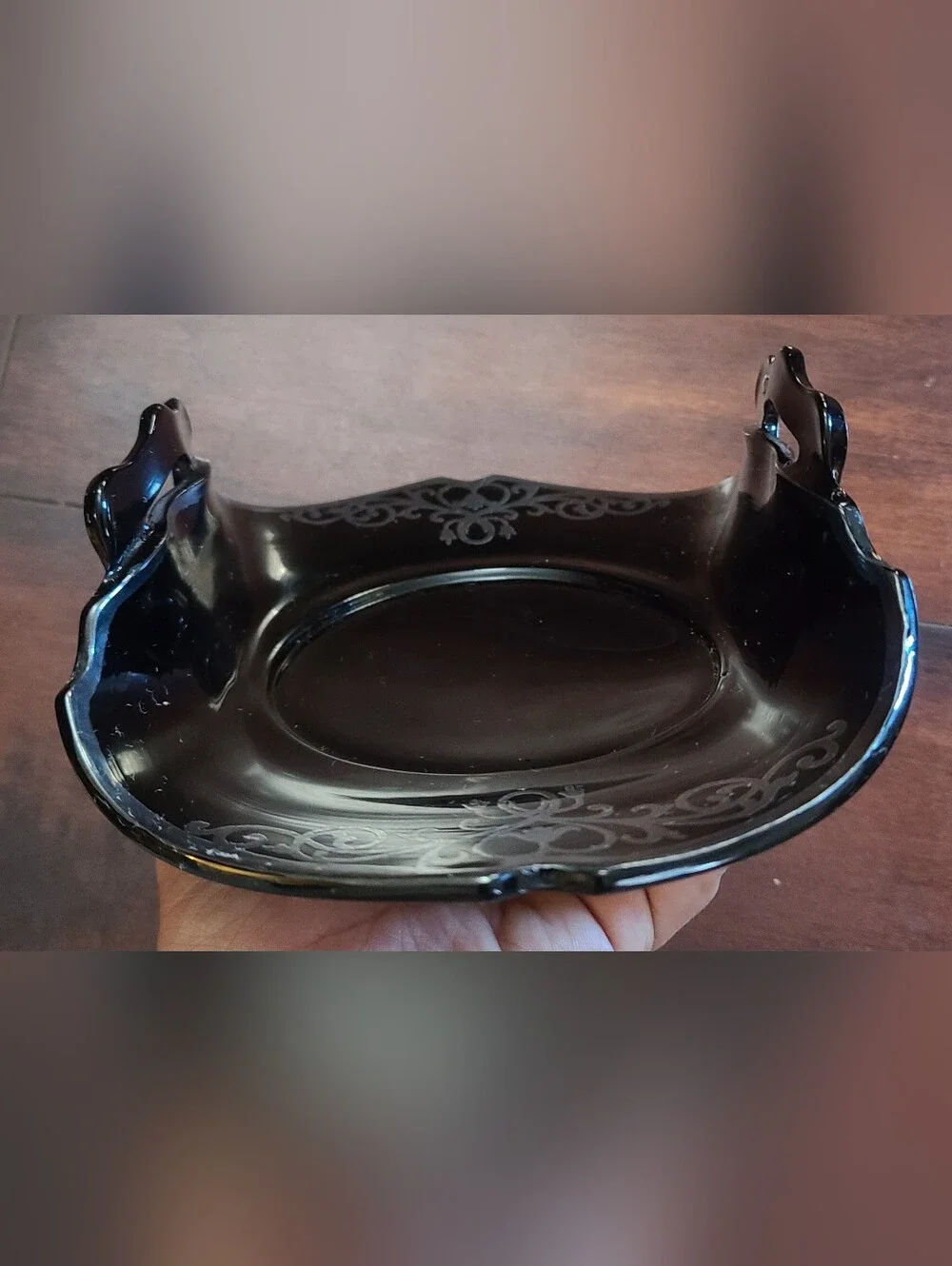 Vtg LE Smith Black Amethyst Glass Bonbon Dish Art Deco Sterling Silver...